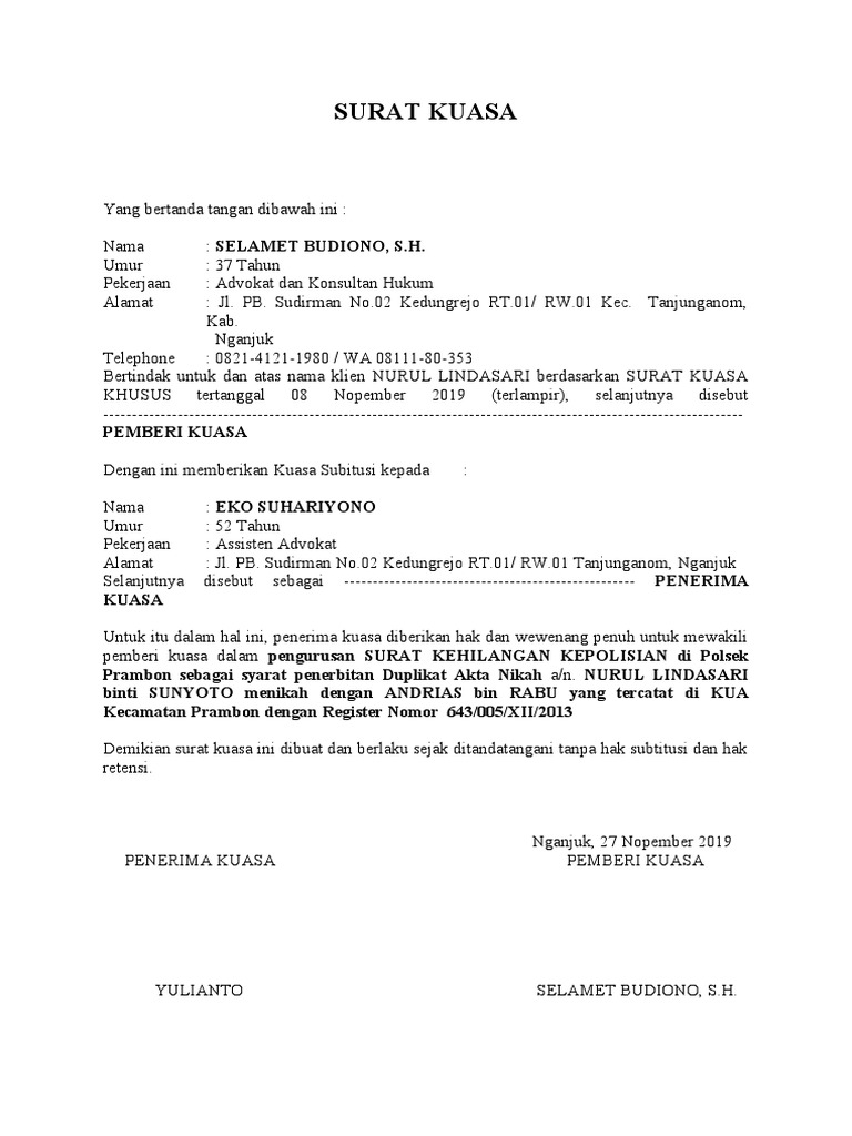 Surat Kuasa Pengurusan Duplikat Akta Nikah Pdf