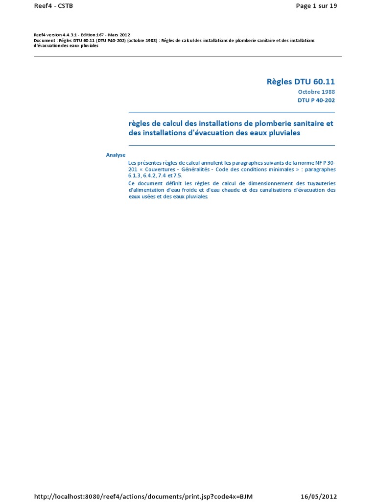 Dtu 60.11 Plomberie Sanitaire | PDF | Plomberie | Tuyau