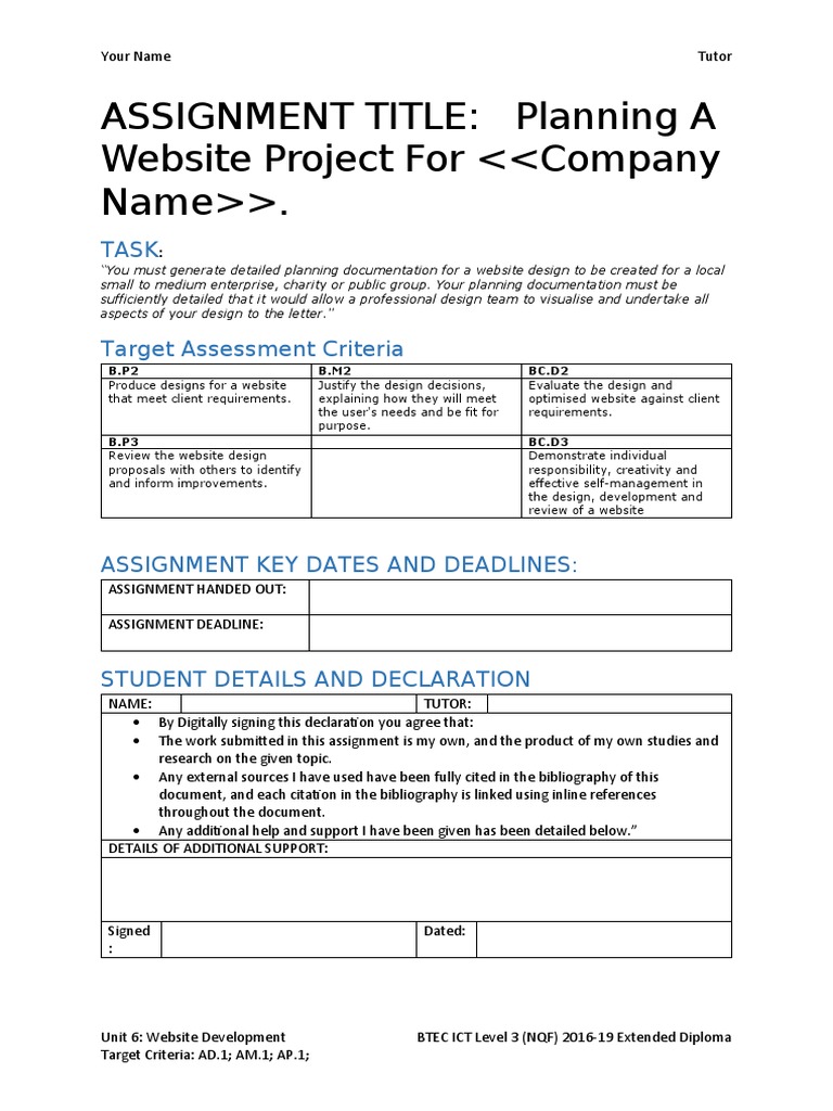Website Project Planning for BTEC IT | PDF | Web Design | Websites