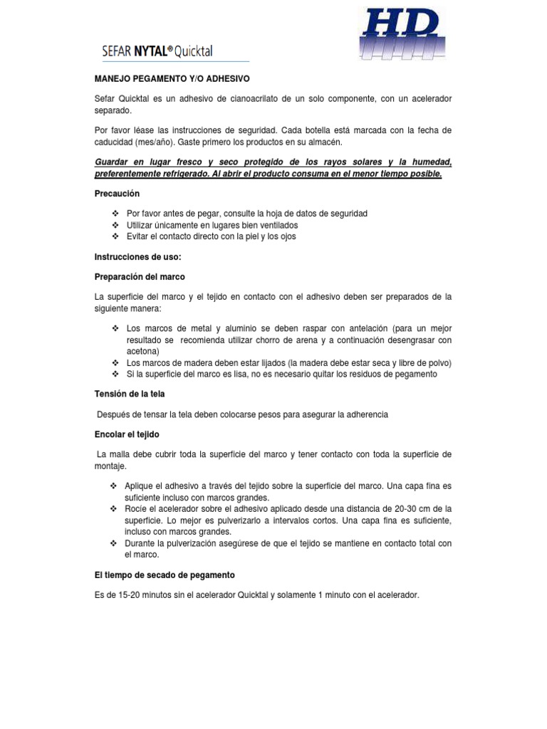 Uso de Sefar Quicktal en Adhesivos | PDF