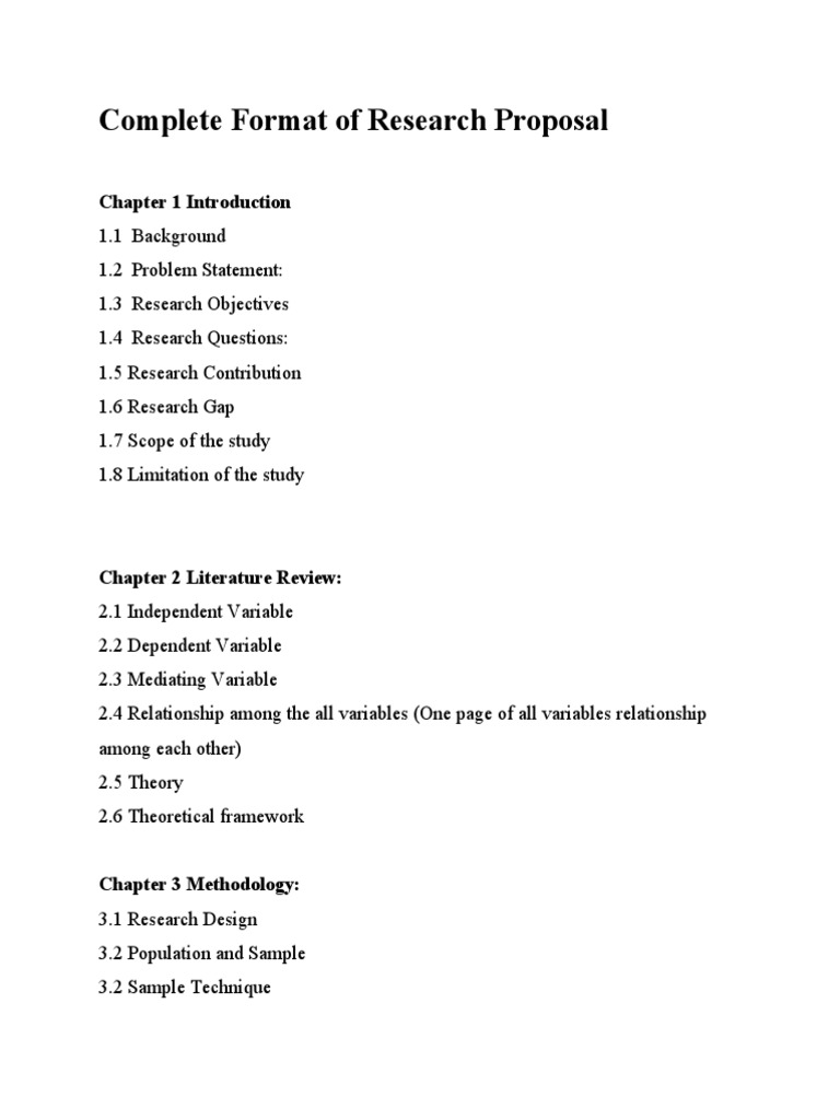 Complete Format of Research Proposal: Chapter 1 Introduction | PDF ...