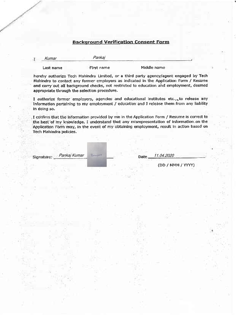 BV Consent Form - TechM - N PDF | PDF