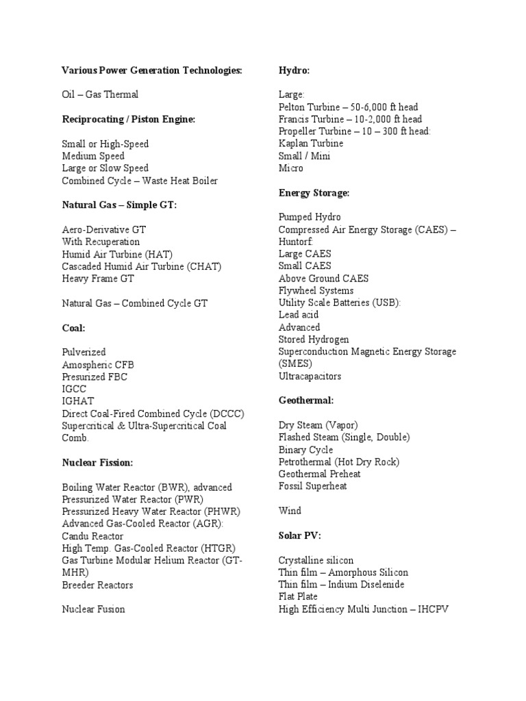 Overview of Power Generation Technologies | PDF | Nuclear Reactor ...