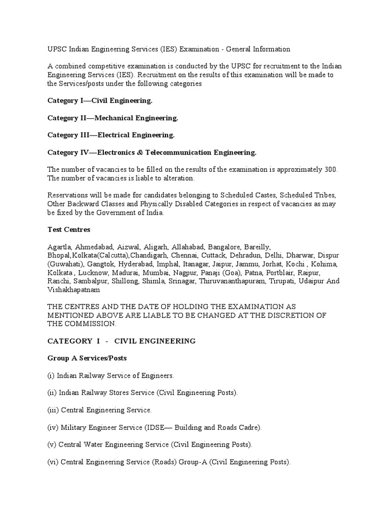 IES 2025 Exam: Vacancy Details by Branch | PDF | Science And Technology ...