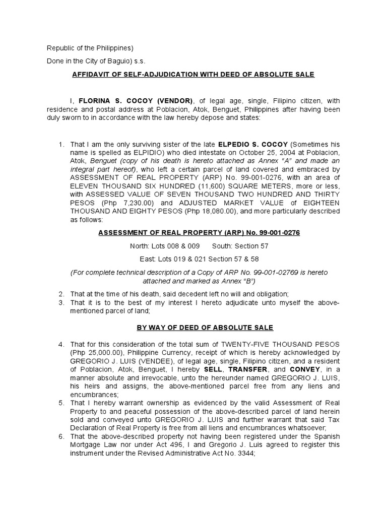 5 Affidavit of SelfAdjudication With Deed of Absolute Sale PDF