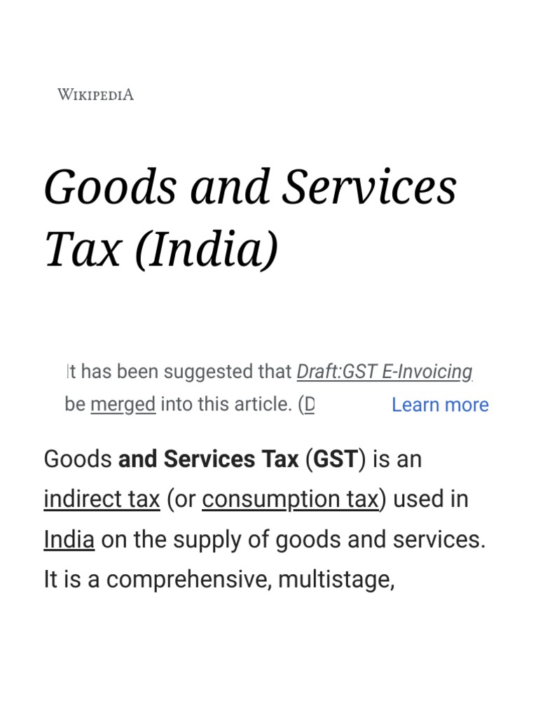 Goods and Services Tax (India) - Wikipedia | PDF | Economy Of India ...