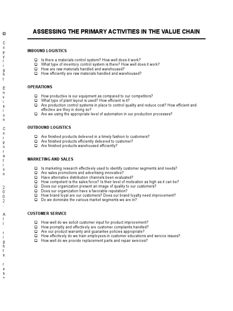 Assessing The Primary Activities in The Value Chain | PDF | Sales ...