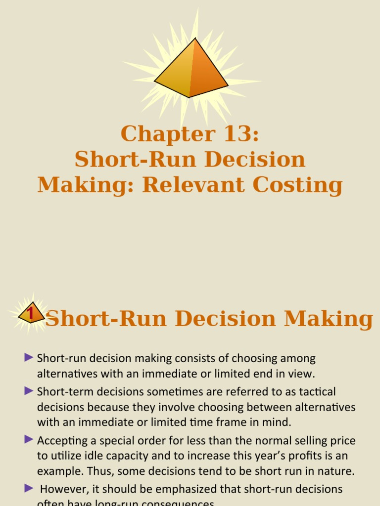 ShortRun Decision Making Relevant Costing PDF Decision Making