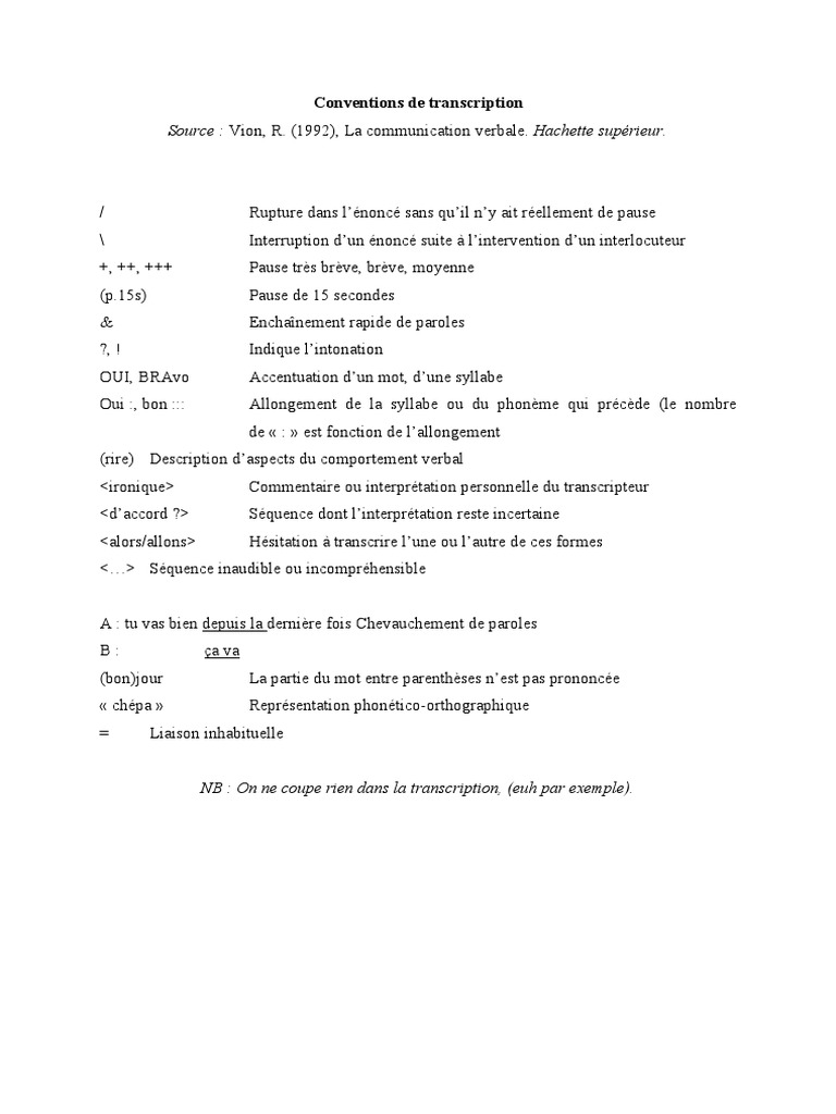 Conventions de transcription linguistique | PDF | Communication humaine ...