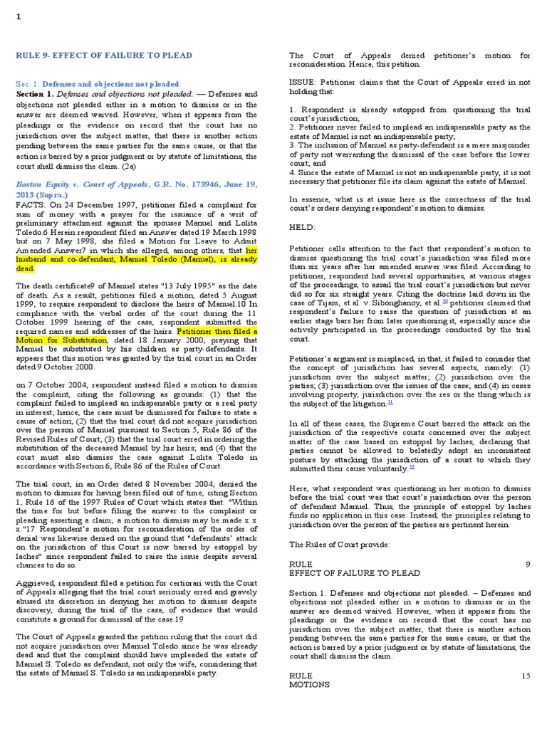 Waiver of Defenses in Court Pleadings | PDF | Lawsuit | Pleading