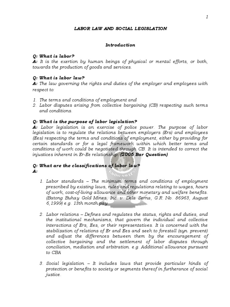 Labor Law and Social Legislation Overview | PDF | Collective Bargaining ...