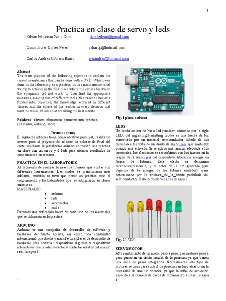 Informe Servos y Led, S PDF Diodo emisor de luz Arduino