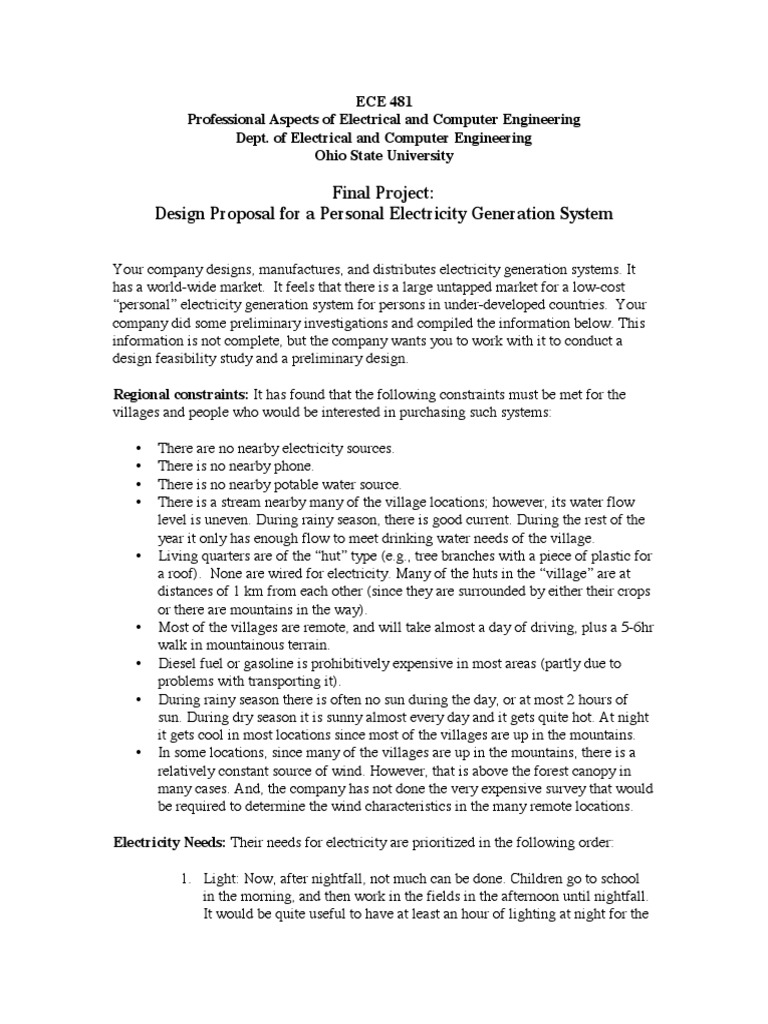 Final Project: Design Proposal For A Personal Electricity Generation ...