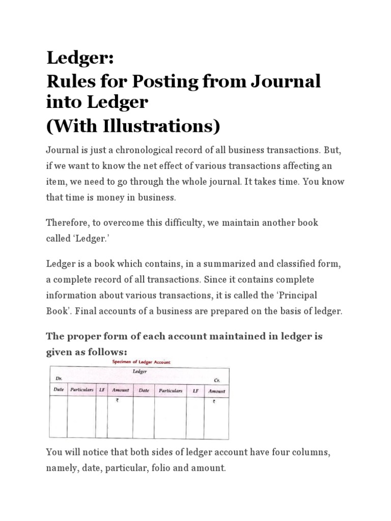 Ledger Rules For Posting From Journal Into Ledger (With Illustrations) PDF Debits And