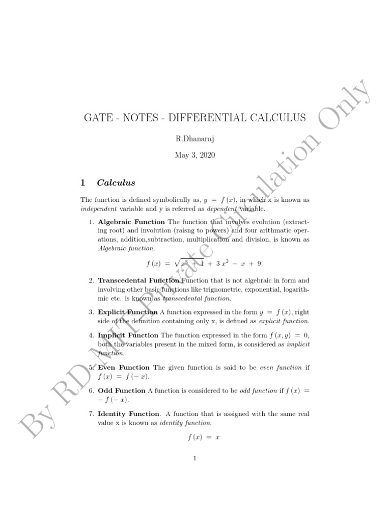 Gate - Notes - Differential Calculus | PDF | Function (Mathematics ...