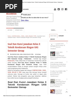Soal Dan Kunci Jawaban Kelas X Teknik Kendaraan Ringan Uas Semester Genap Kelasnesia Pdf