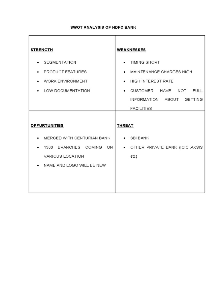 SWOT Analysis of HDFC and SBI Banks | PDF