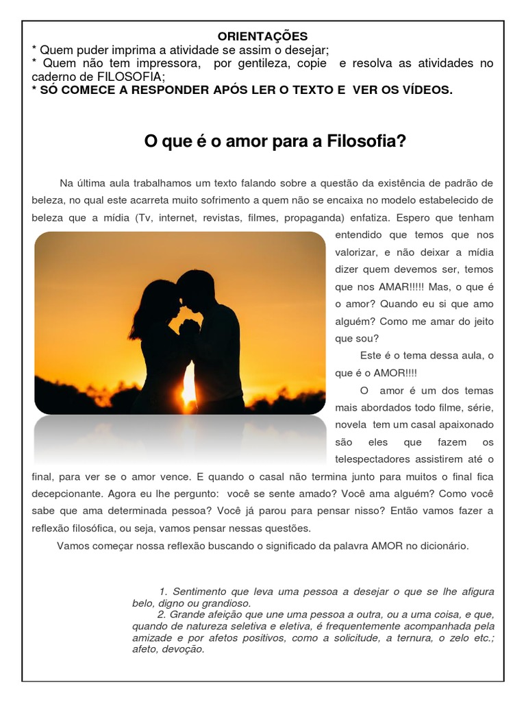 Aula De Filosfia O Que é O Amor Pdf Amor Religião E Crença