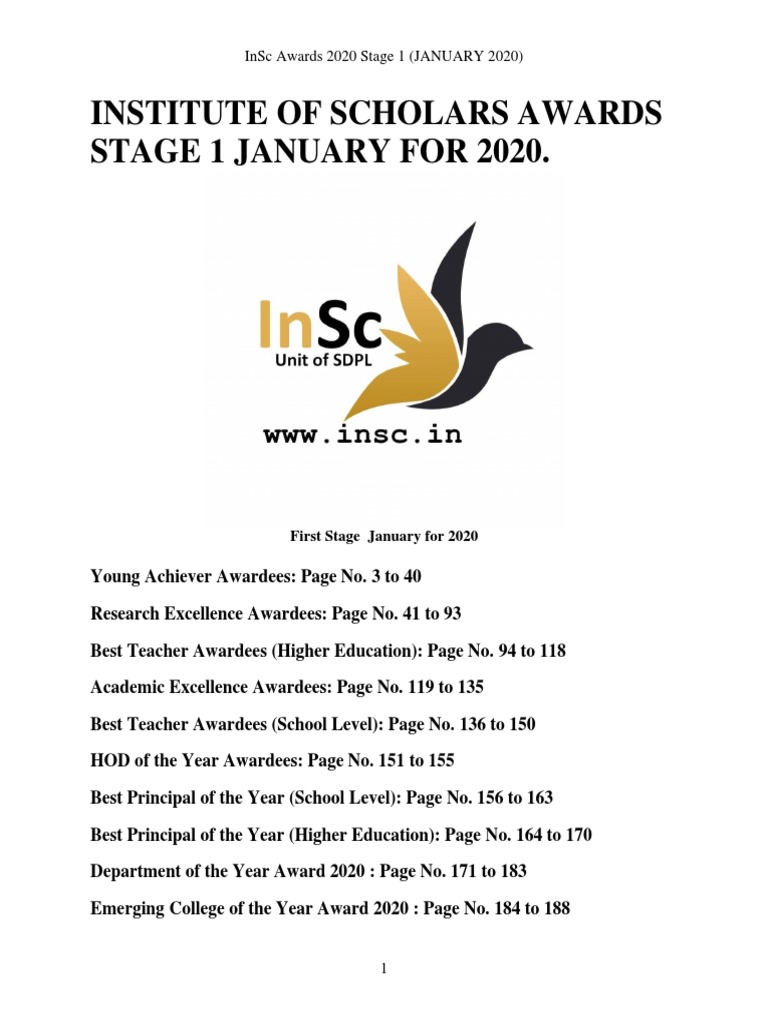 Insc Awards List Doctor Of Philosophy Master Of Science