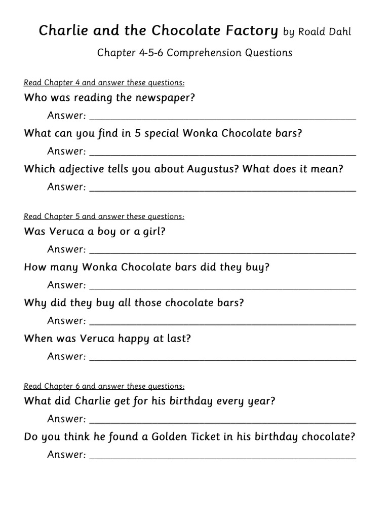 Charlie and The Chocolate Factory 0406 Questions PDF