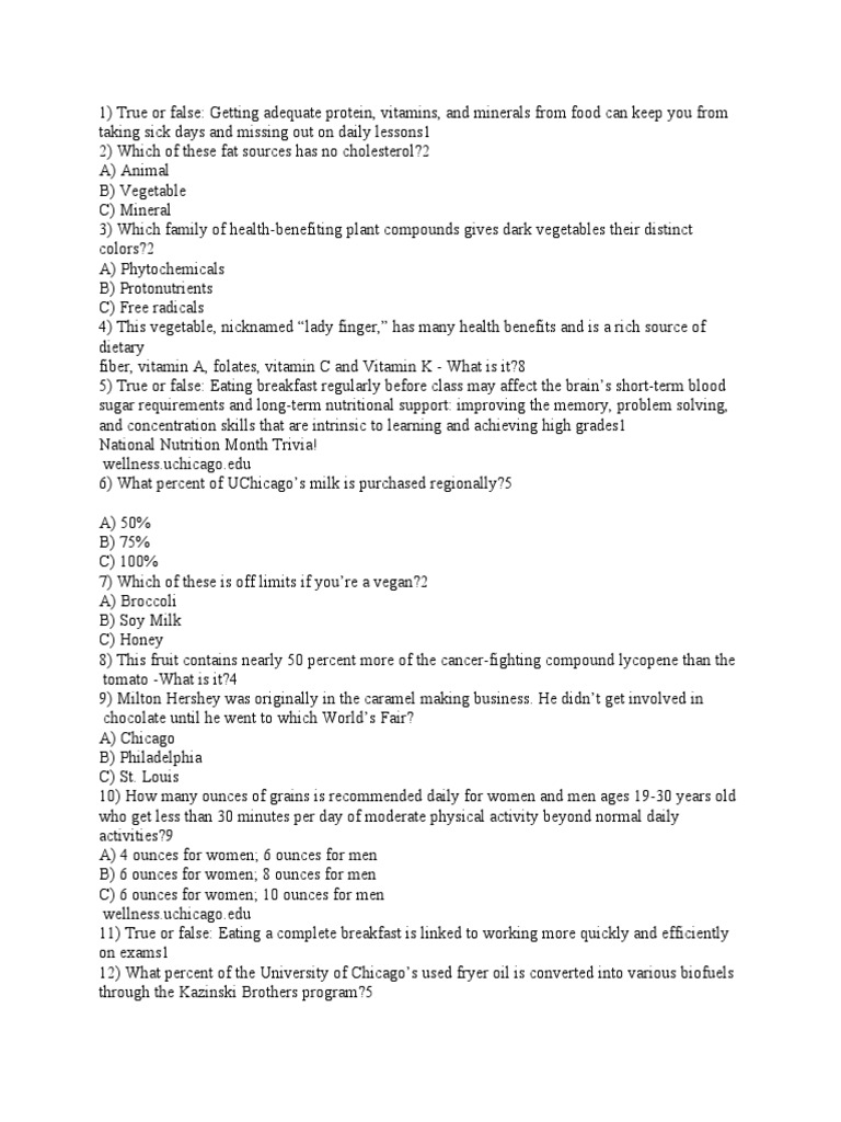 Nutritional Insights and Trivia | PDF | Saturated Fat | Diet & Nutrition