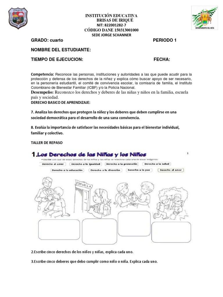 GRADO 4 Sociales Taller de Repaso | PDF