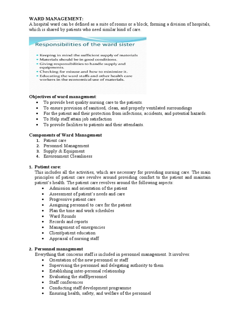 Essentials of Ward Management in Nursing | PDF | Hospital | Patient