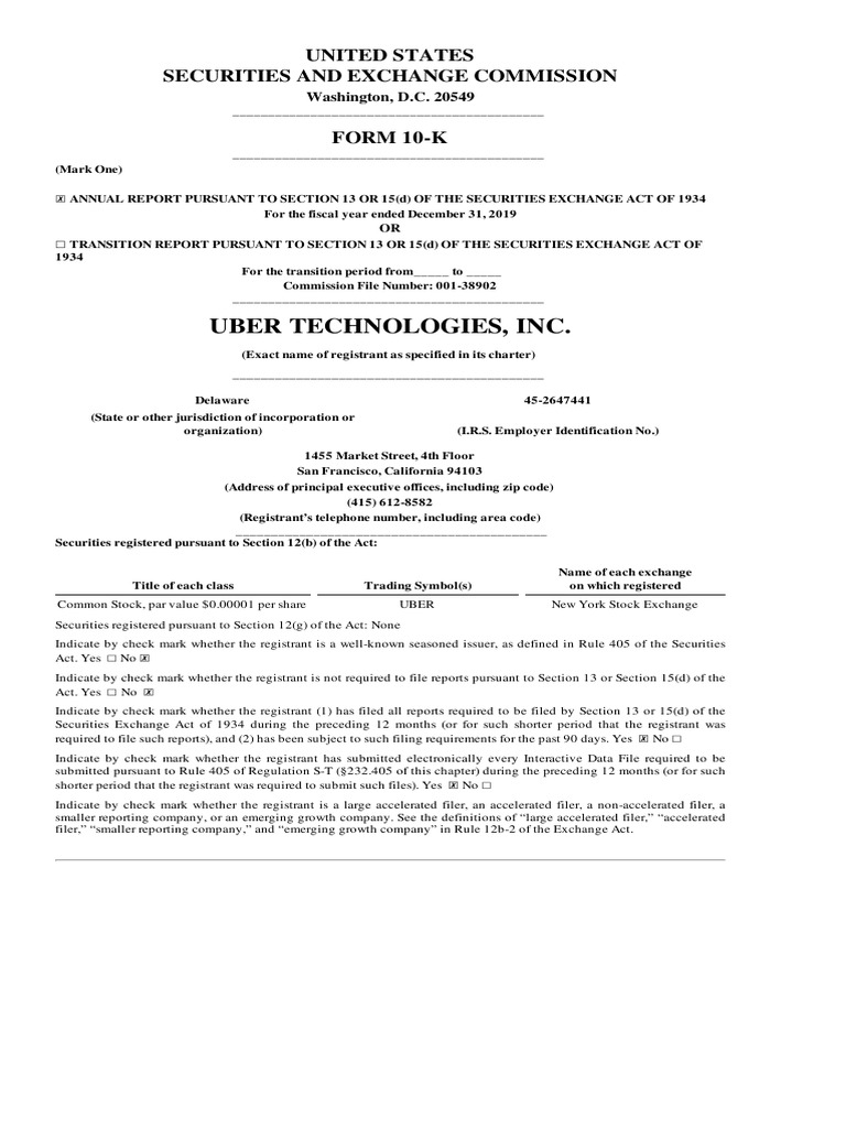 Uber Technologies, Inc Files (10-K) Basic Annual Filing, For Period End ...