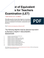 PRC List of Equivalent Degrees For Teachers Examination