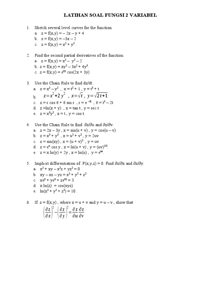 Latihan Soal Fungsi Dua Variabel | PDF