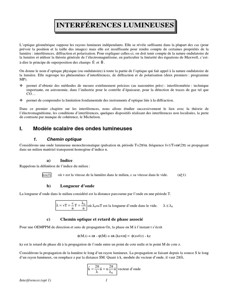 Interférences / Cohérences - Ondes sphériques dans le vide