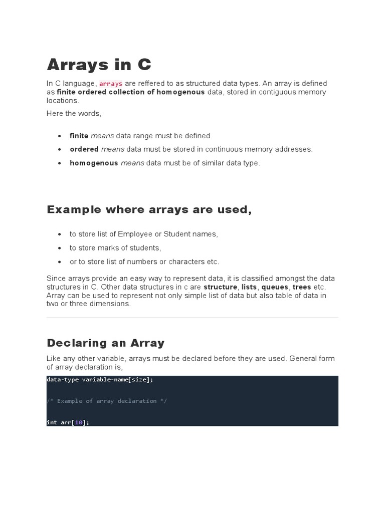 Arrays in C: Example Where Arrays Are Used | PDF | Array Data Structure ...