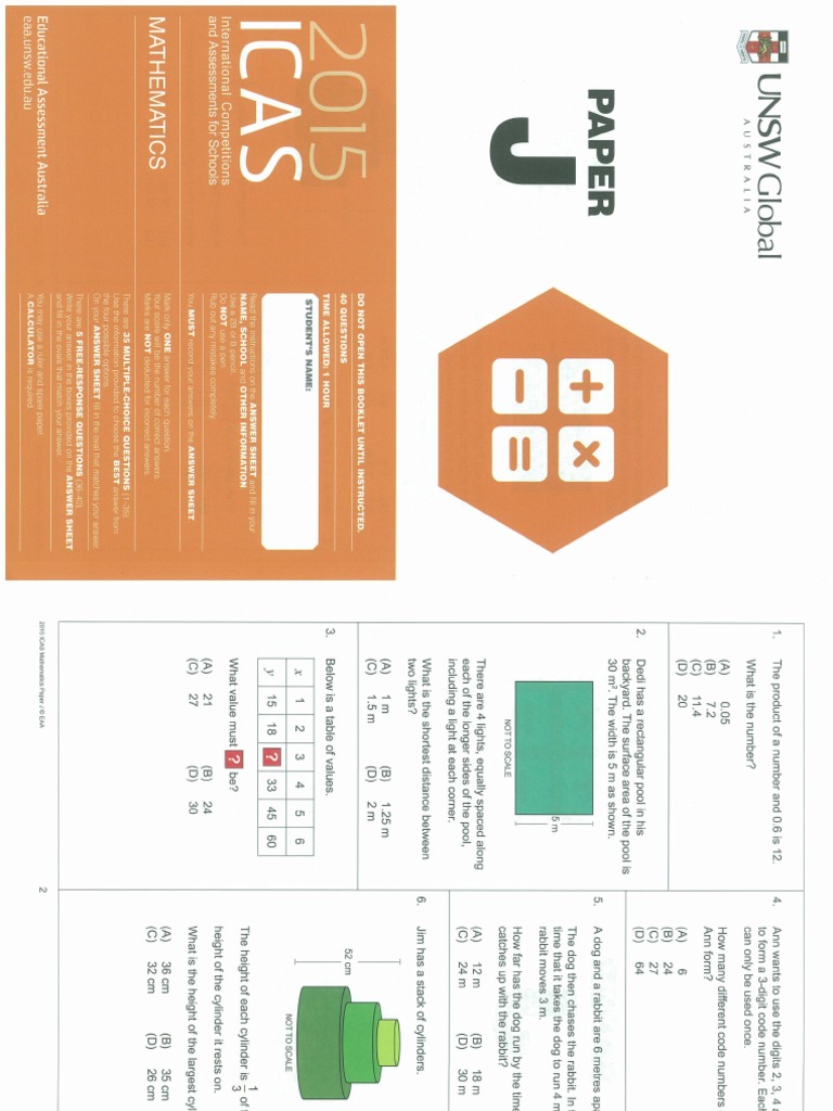 ICAS Maths Paper J NZ Year13 2015 - With - Answer | PDF