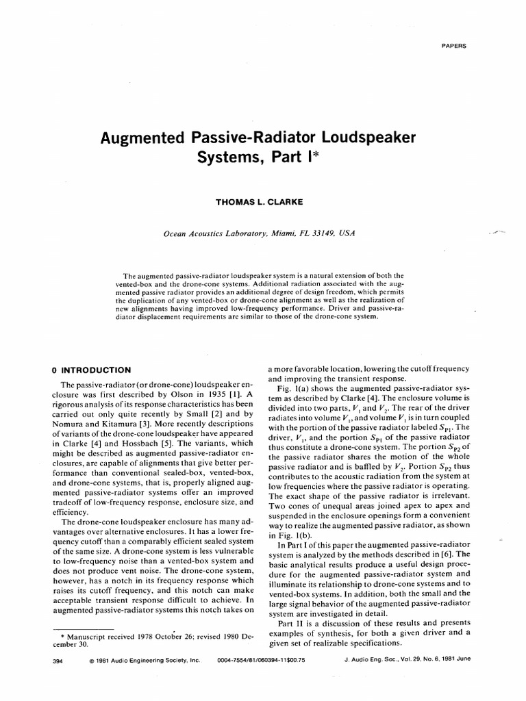 Augmented Passive Radiator Loudspeaker Systems, Part 1 PDF PDF Loudspeaker Equalization