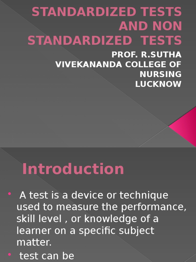 Standardized and Non Standardized Test PDF Standardized Tests