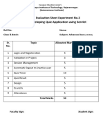 Developing Quiz Application Using Servlet: Evaluation Sheet Experiment No.3