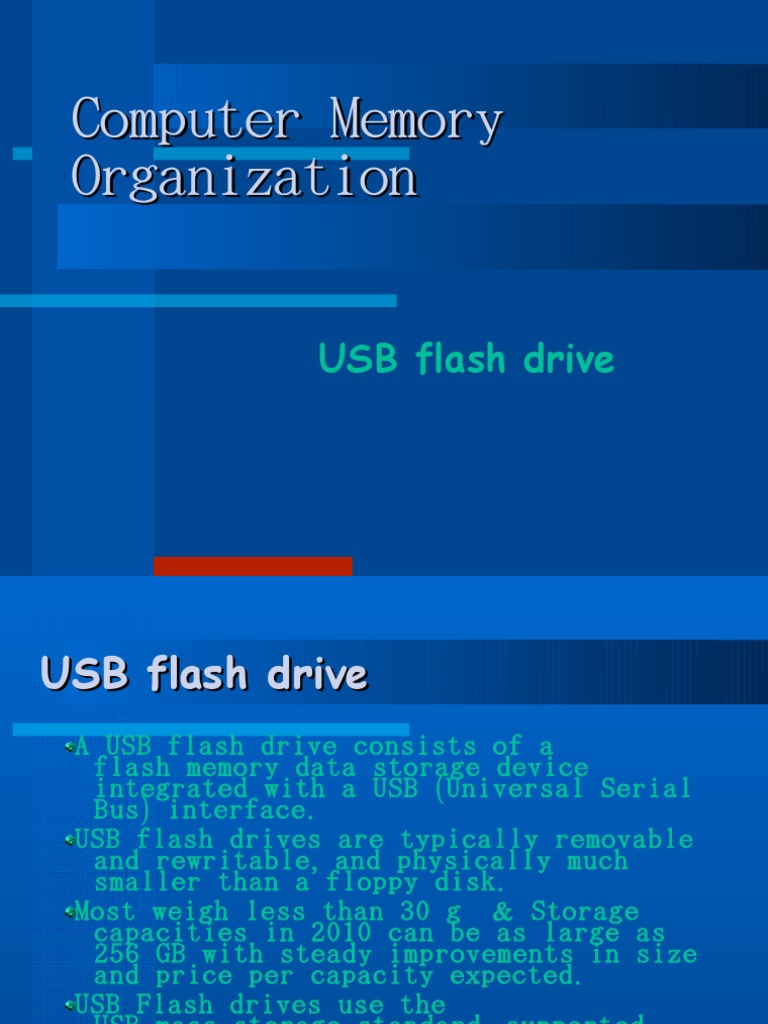 Computer Memory Organization PDF Usb Flash Drive Flash Memory