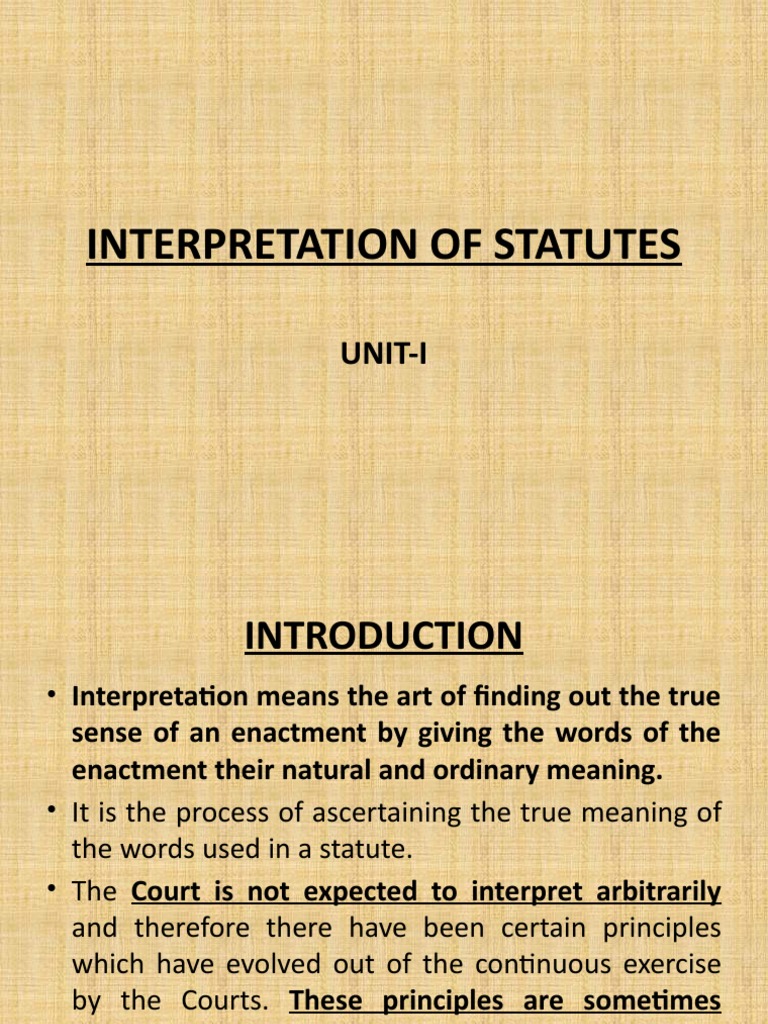 Unit I & II PDF Plain Meaning Rule Statutory Interpretation