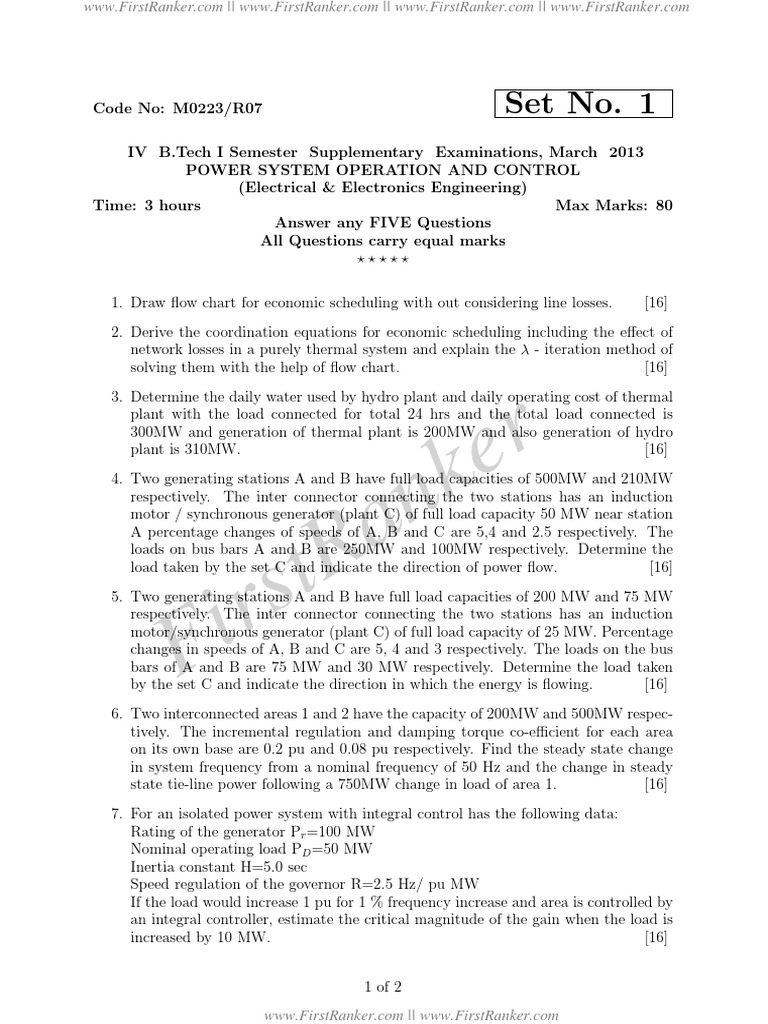 Power System Operation Exam Questions | PDF | Electricity | Electrical ...
