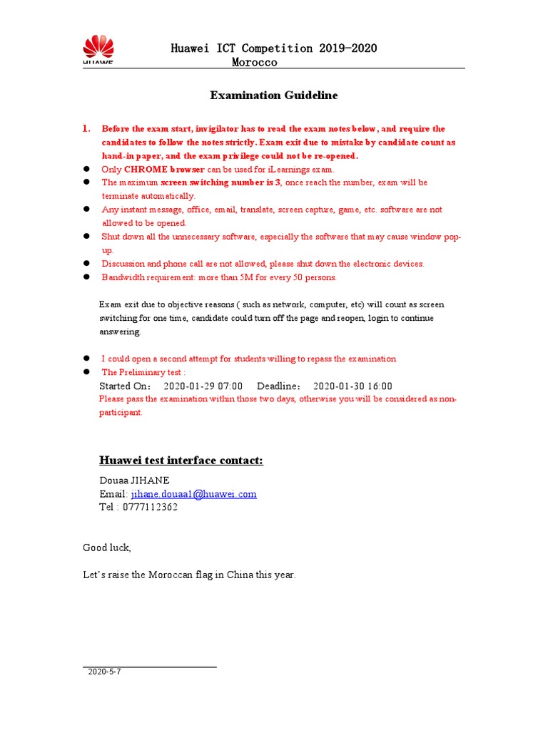 Huawei ICT Exam Guidelines Morocco | PDF