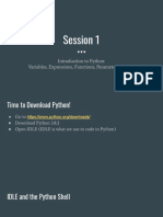 Session 1: Introduction To Python: Variables, Expressions, Functions, Parameters, Return