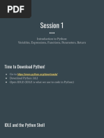 Session 1: Introduction To Python: Variables, Expressions, Functions, Parameters, Return