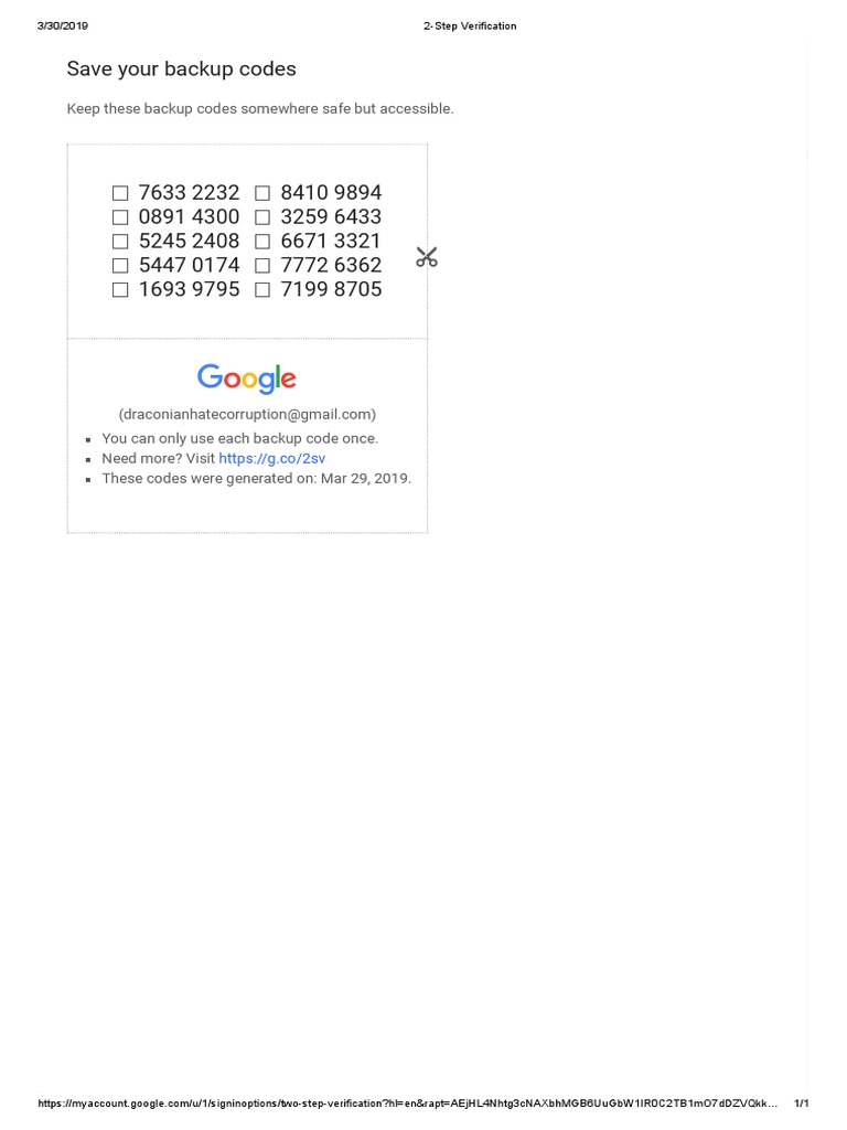 Save Your Google Backup Codes | PDF