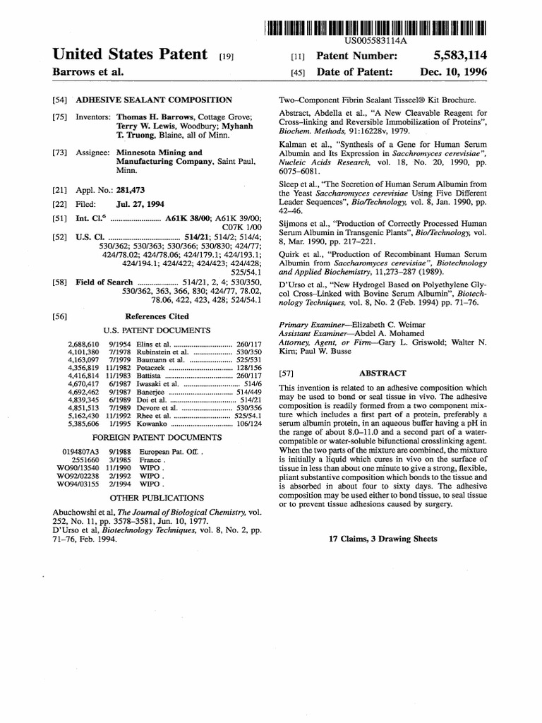 Adhesive Sealant Composition PDF Adhesive Surgical Suture
