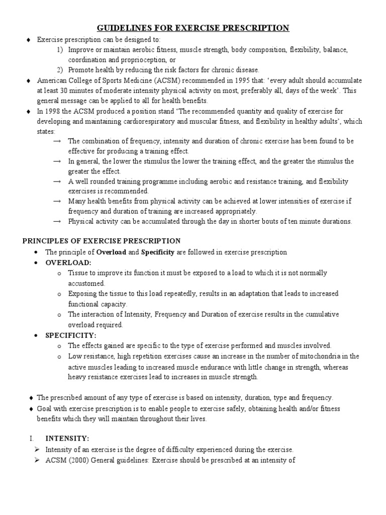 ACSM Exercise Prescription Guidelines | PDF | Physical Fitness ...