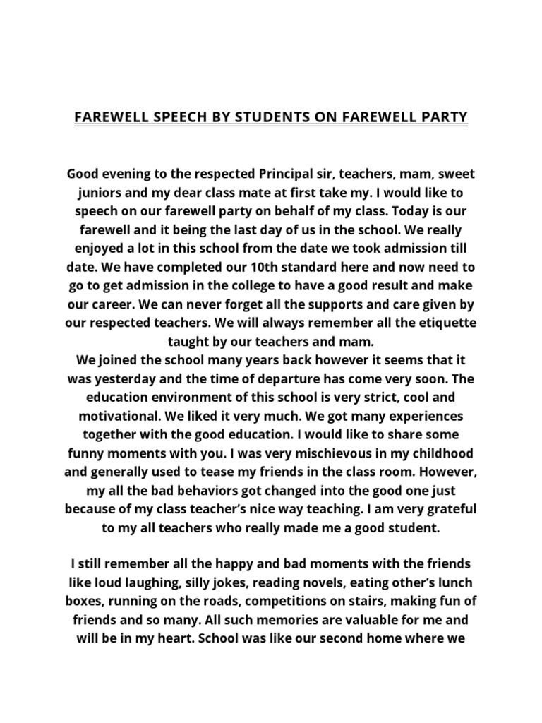 Class 10 Farewell Speech Highlights Pdf Teachers Communication