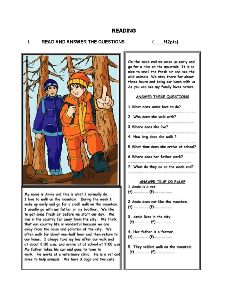 Reading: I. Read and Answer The Questions ( - /12Pts) | PDF