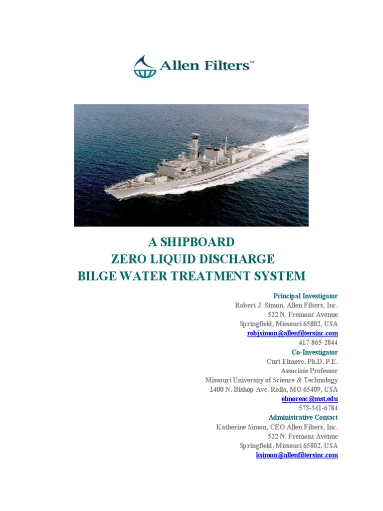 Bilge Water Treatment Systems PDF Chemistry Exxon Mobil