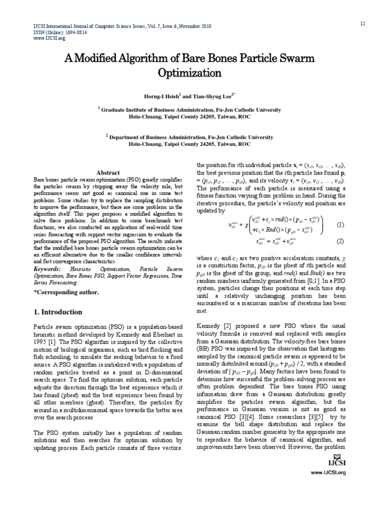 A Modified Algorithm of Bare Bones Particle Swarm Optimization | PDF ...