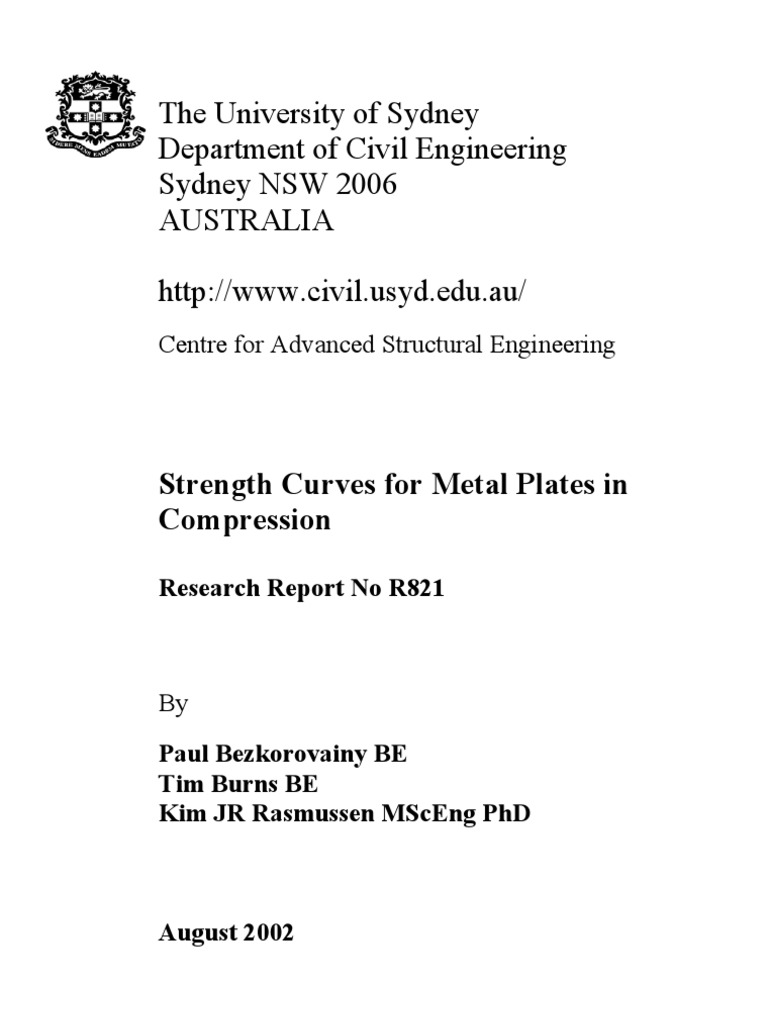 Strength Curves For Metal Plates in Compression PDF Buckling